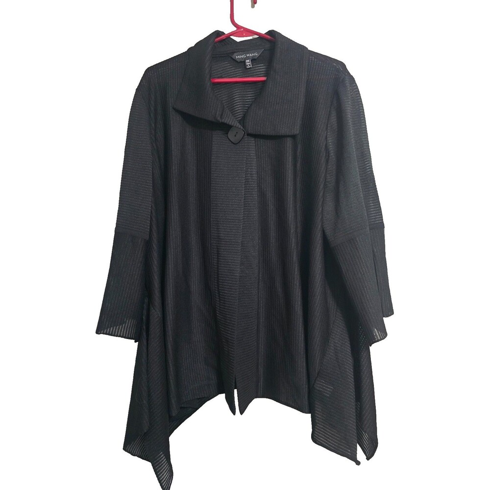 Ming Wang Womens Size 2X Jacket Black Lagenlook Bell Sleeve One Button